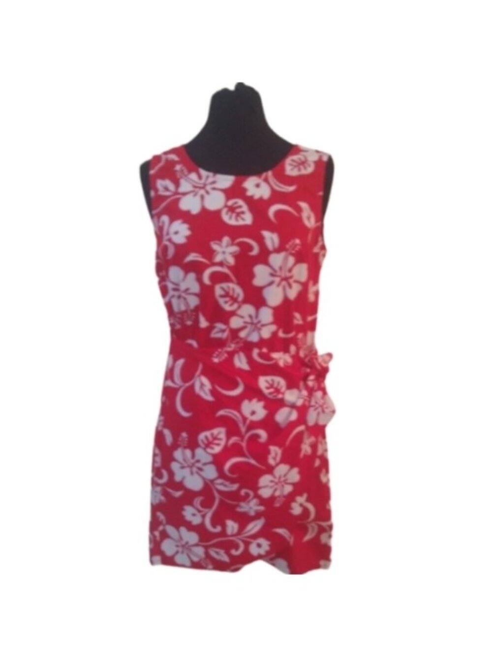 RJC Puanani Red & White Hibiscus Faux Wrap Sleeveless Dress, Medium